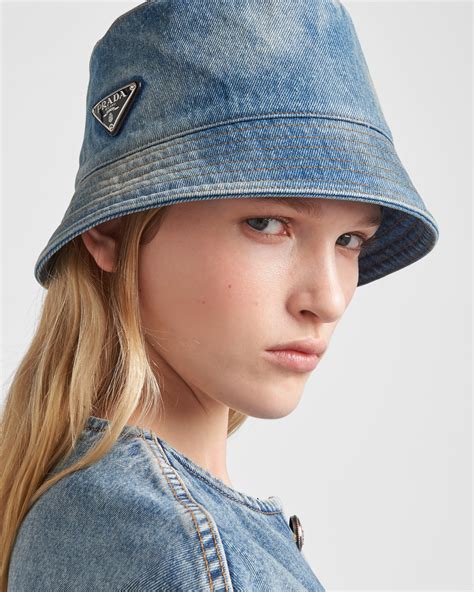 prada bucket hat nude|Prada denim hat.